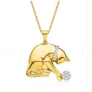 NWOT ROSS+SIMONS Diamond Playful Cat Necklace 18" Chain